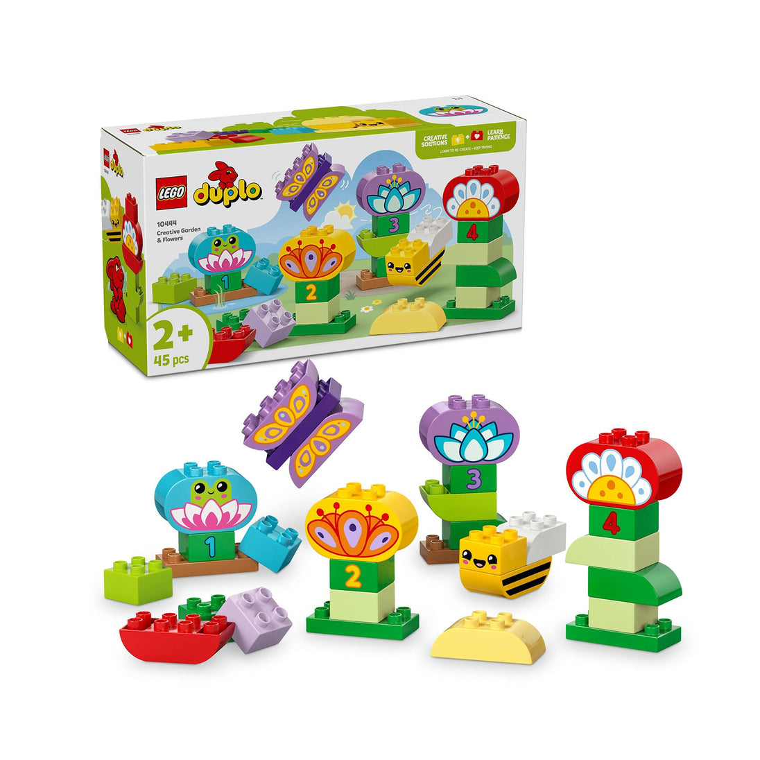 LEGO Duplo Creative Garden & Flowers building set with colorful flower bricks and animal figures for toddlers aged 2 and up