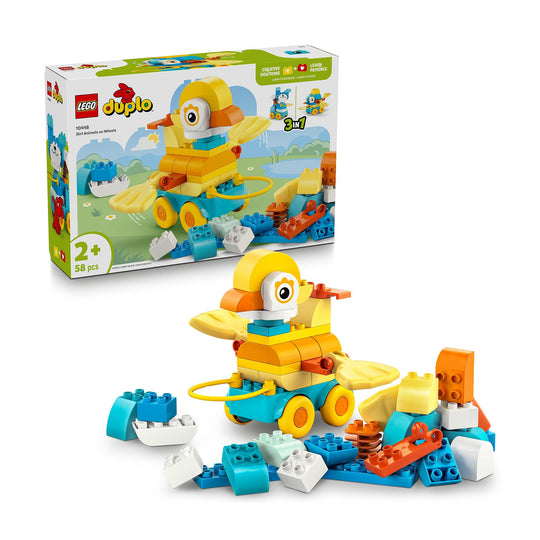 LEGO Duplo 3 in 1 Animals on Wheels building toy with duck figure and colorful blocks for toddlers aged 2+
