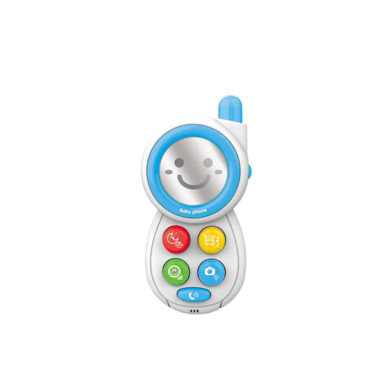 Baby musical phone toy with colorful buttons, designed for early development and sensory skills.
