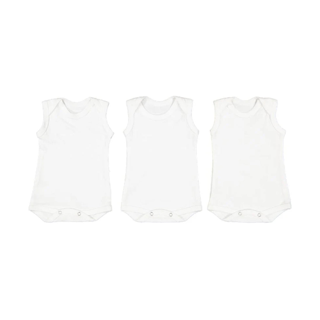 BR BABYVEST SLEEVELESS 3 pack white cotton baby vests with snap button closures and envelope necklines