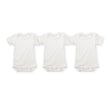 Three white BR Babyvest short sleeve cotton baby bodysuits with snap button closures
