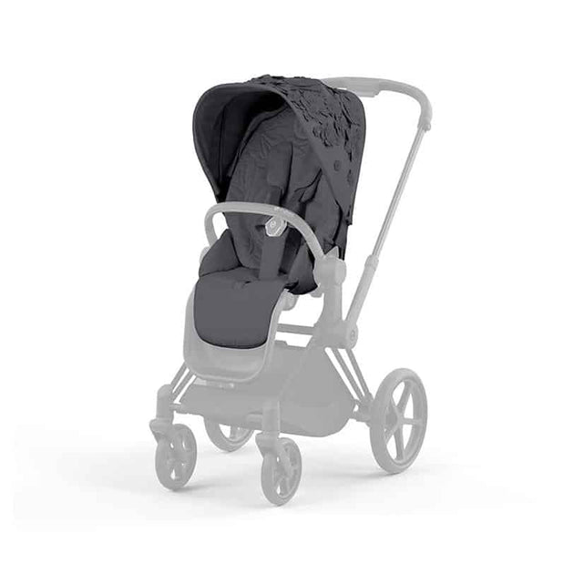 PRIAM/e-PRIAM Lux Simply Flowers Seat Pack in Dream Grey on stroller frame.