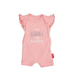 Peach Baby Republic baby onesie with "I Eat Glitter For Breakfast" glitter graphic and frill sleeves