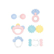 Colorful baby rattle set, 6 pieces, pestle-shape, for newborns' sensory exploration.