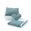 Blue and White Selina Cot 3 Piece Bedding with quilt, bumper, and heart-shaped pillow.
