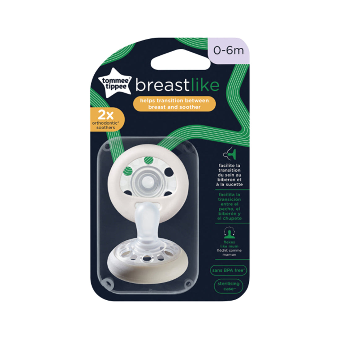 Tommee Tippee Breastlike Soother 0-6 months 2-pack with orthodontic design and sterilising case