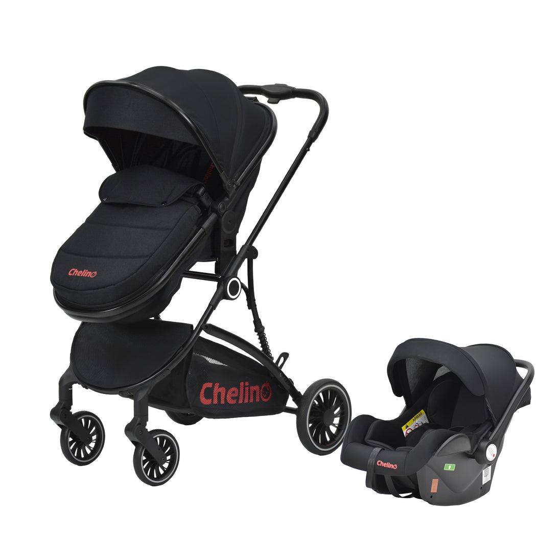 Chelino Lazer Travel System black stroller and infant car seat combo for infants up to 22 kgs