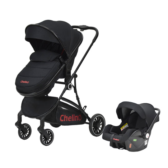 Chelino Lazer Travel System black stroller and infant car seat combo for infants up to 22 kgs