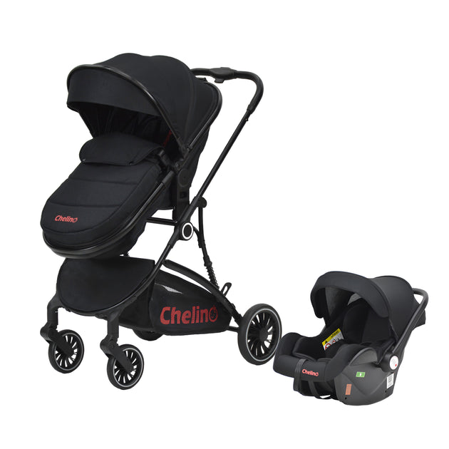 Chelino Lazer Travel System black stroller and infant car seat combo for infants up to 22 kgs