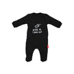 Black long-sleeve baby onesie with "drink til I pass out" text and milk bottle graphic by Baby Republic Drink