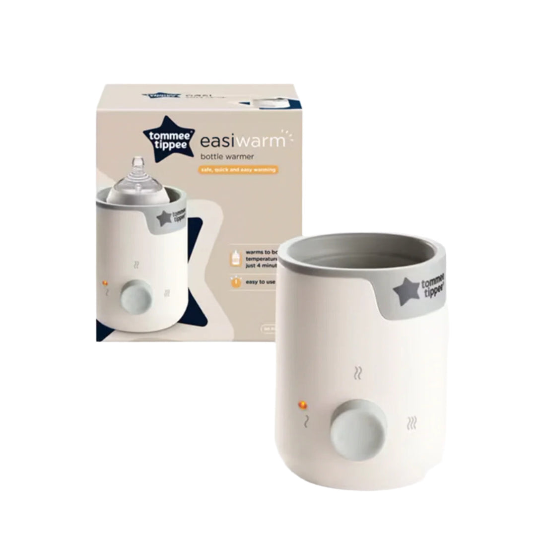 Tommee Tippee Bottle Warmer white for gentle and quick baby milk warming in 4 minutes.