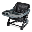 Portable feedMe booster seat with tray, black color, adjustable, for toddlers, secure harness, feeding chair.