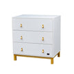 Georgina Chest of Draws with white finish and polished wood accents.
