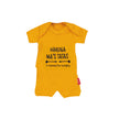 Mustard yellow Baby Republic Hakuna Ma'tatas cotton romper with playful graphic and short sleeves for babies.