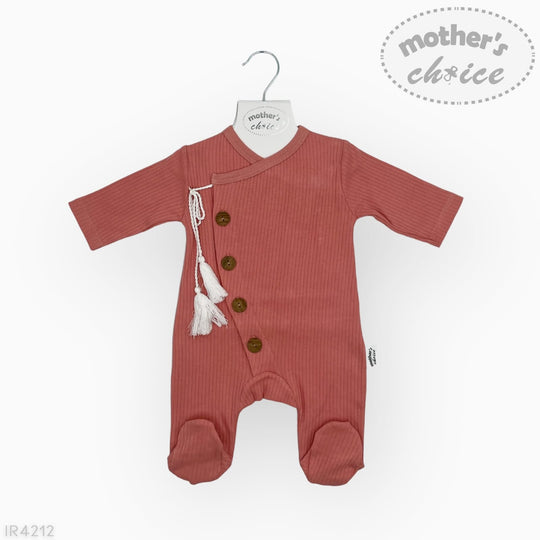 M/C 100% Cotton rose pink baby romper with side buttons and soft raised waffle texture