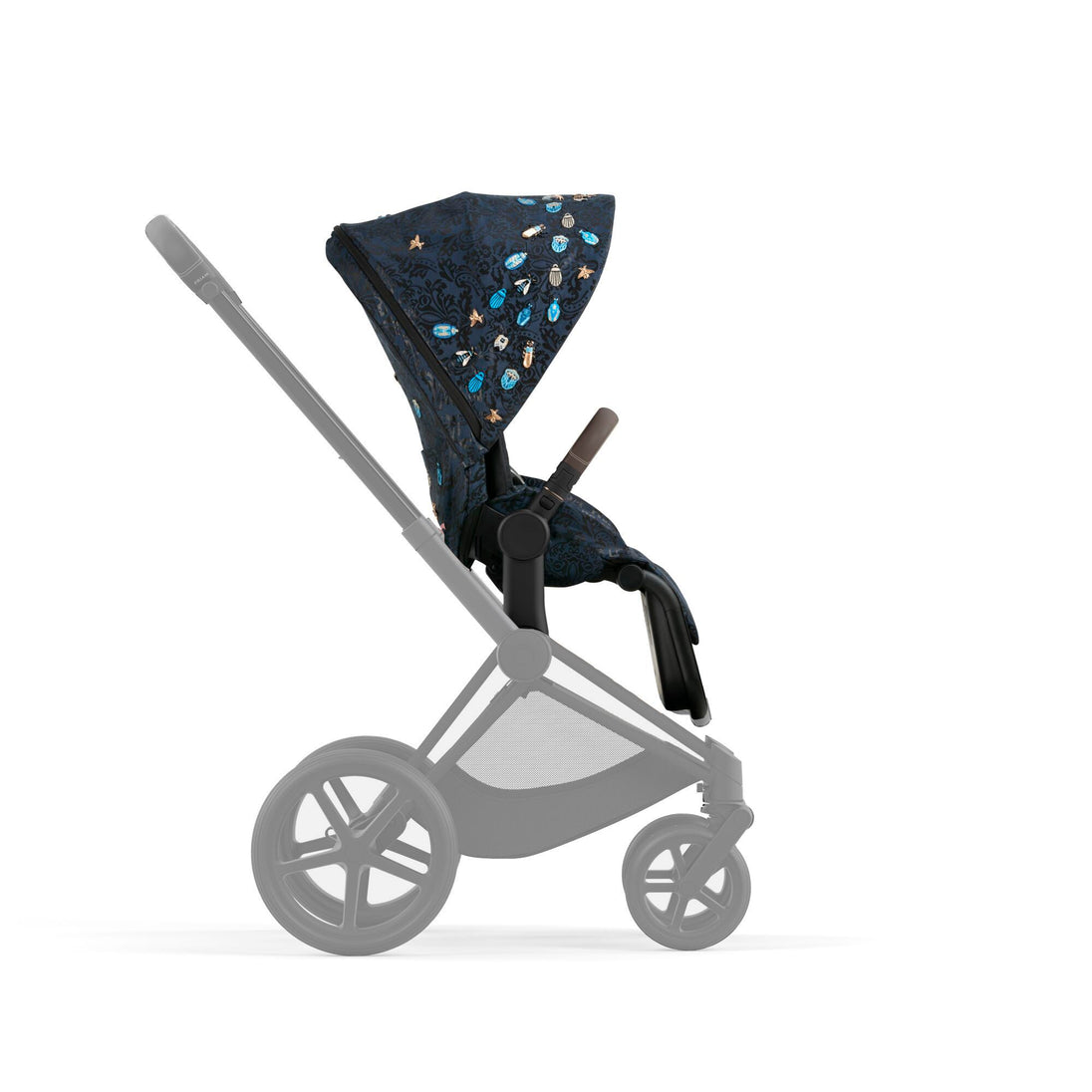 PRIAM Seat Pack Gen 4 Jewels of Nature stroller with decorative blue fabric.
