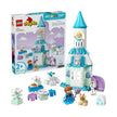 LEGO DUPLO Disney Frozen castle playset with Anna, Elsa, Olaf, Baby Sven, and accessories for toddlers aged 2+
