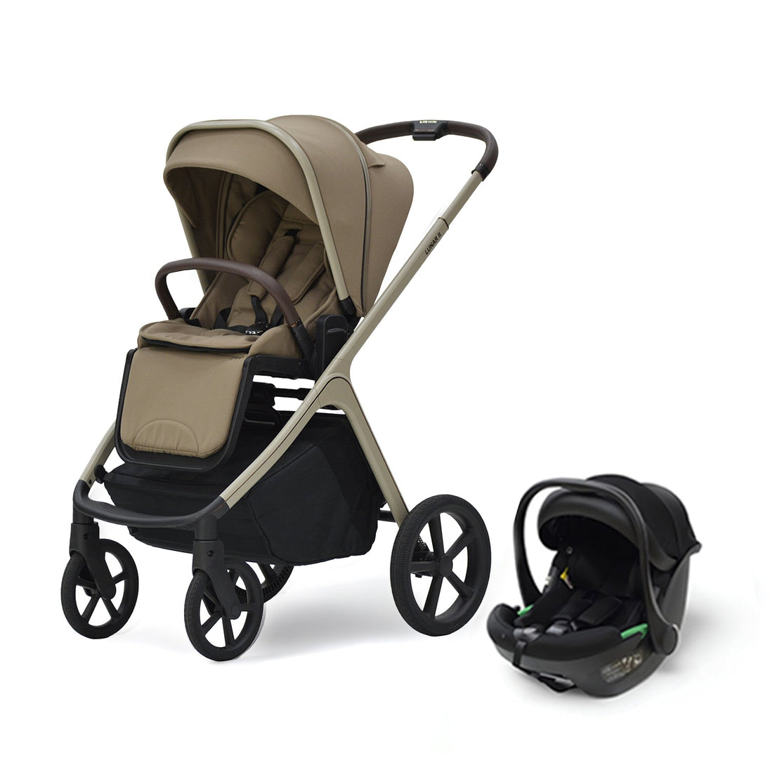 Lunar II Travel System in Mocca color with stroller and infant car seat for children up to 22 kg