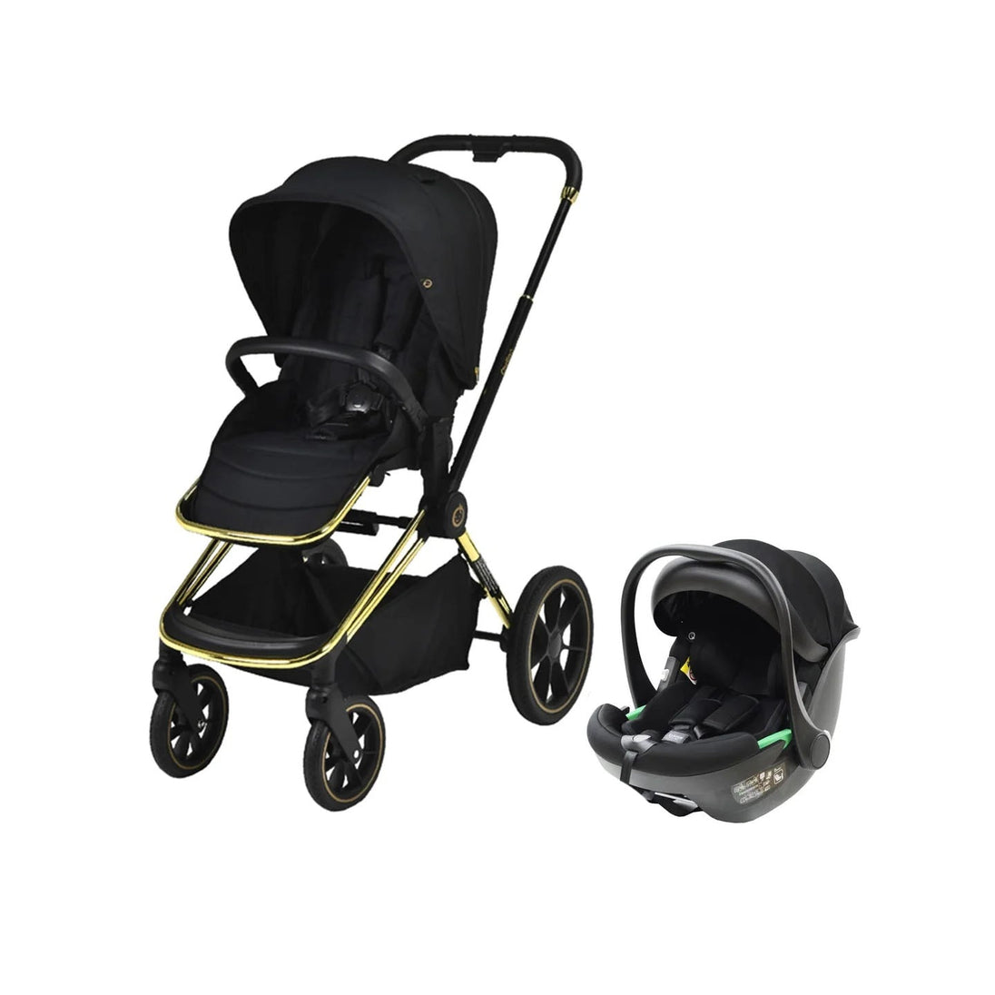 Maverick 2 in 1 yellow gold and black travel system stroller with infant car seat for newborn to 4 years.