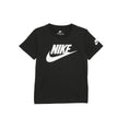 Black Nike NKB Futura t-shirt with white logo and ribbed crew neck for kids