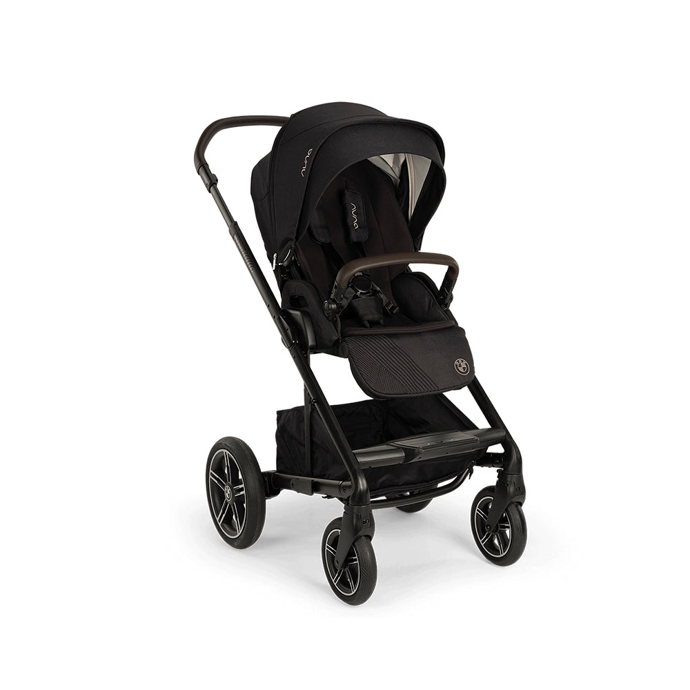 NUNA MIXX™ Next BMW Collection pushchair in Element design, featuring a sleek black frame and spacious seating.