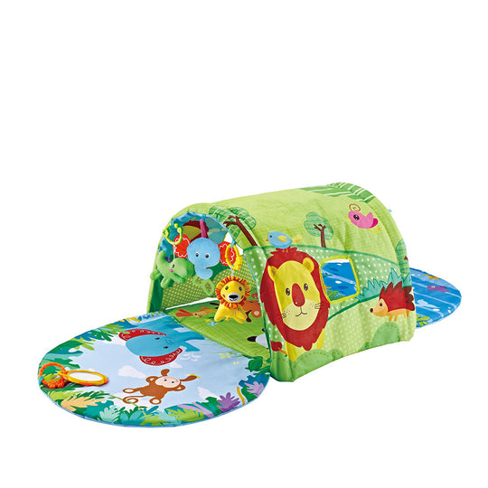 CH9671 Tunnel Playmat featuring colorful jungle safari theme with interactive toys.