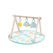 ING Sun Valley Wooden Toy Arch with foldable wooden frame, three hanging toys, and floral play mat for babies 0-36 months