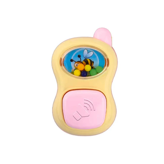 Baby teether rattle toy in pestle shape with vibrant colors and playful design.