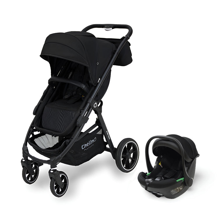 Black 2-in-1 switchable wagon and stroller travel system with car seat for infants and toddlers