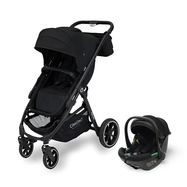 Black 2-in-1 switchable wagon and stroller travel system with car seat for infants and toddlers