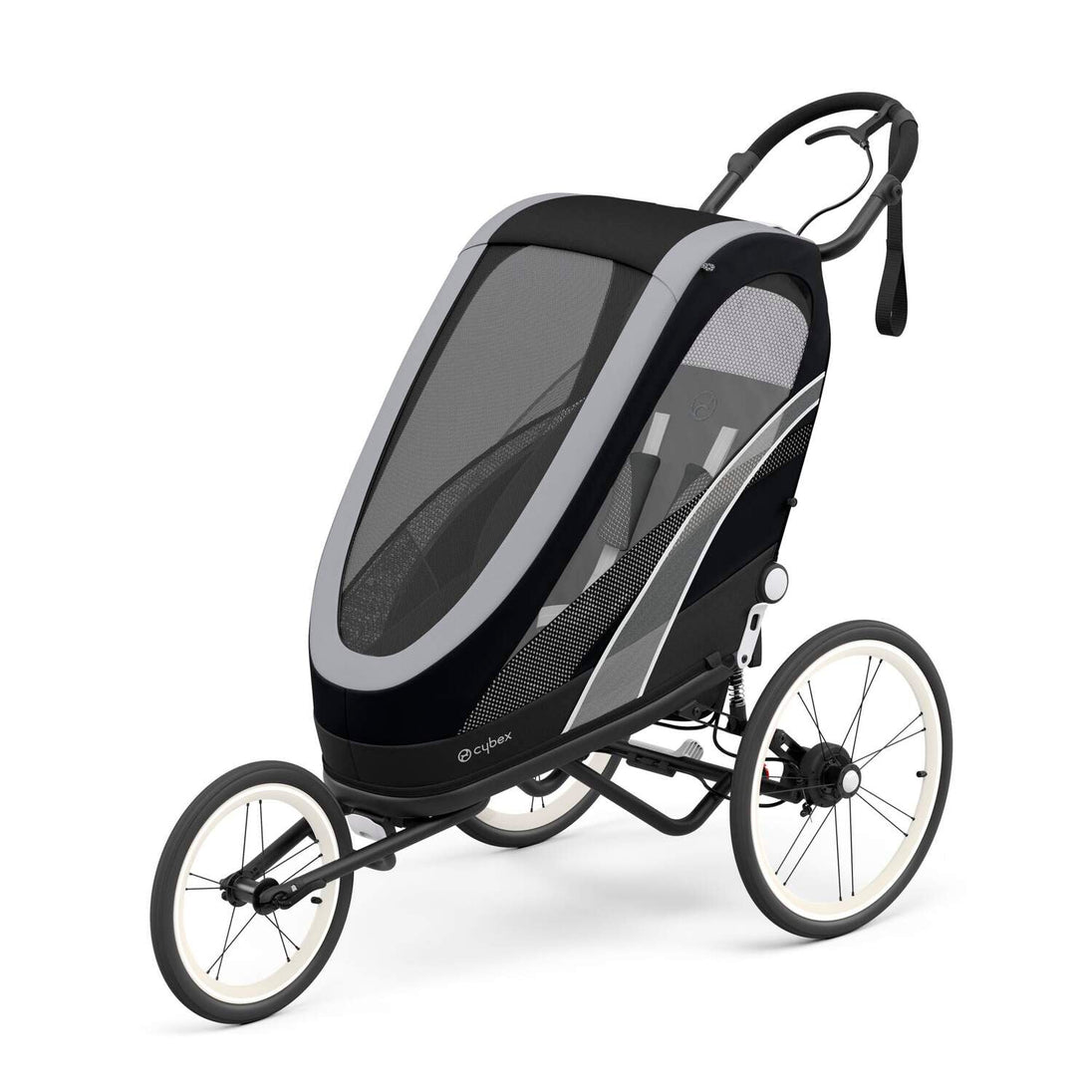 Cybex Zeno multisport running stroller and cabinet combo with cycling kit.