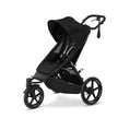 Cybex Avi Spin stroller, black design, featuring front swivel wheel and ergonomic lie-flat seat.