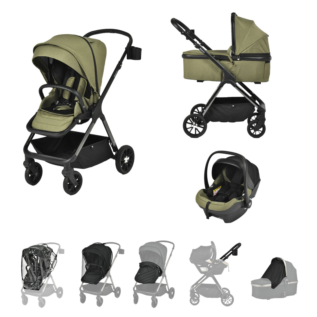 Viano Matrix 3 in 1 Travel System in Sage, versatile stroller for modern families.