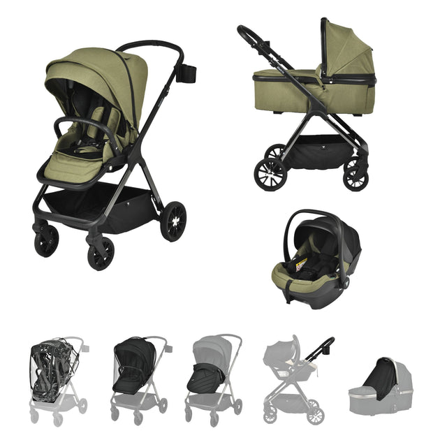 Viano Matrix 3 in 1 Travel System in Sage, versatile stroller for modern families.