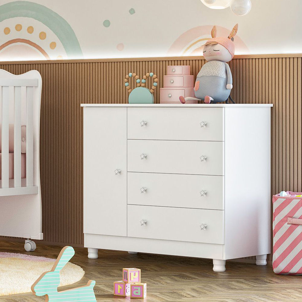 Modern wooden dressers with multiple drawers in a stylish bedroom setting