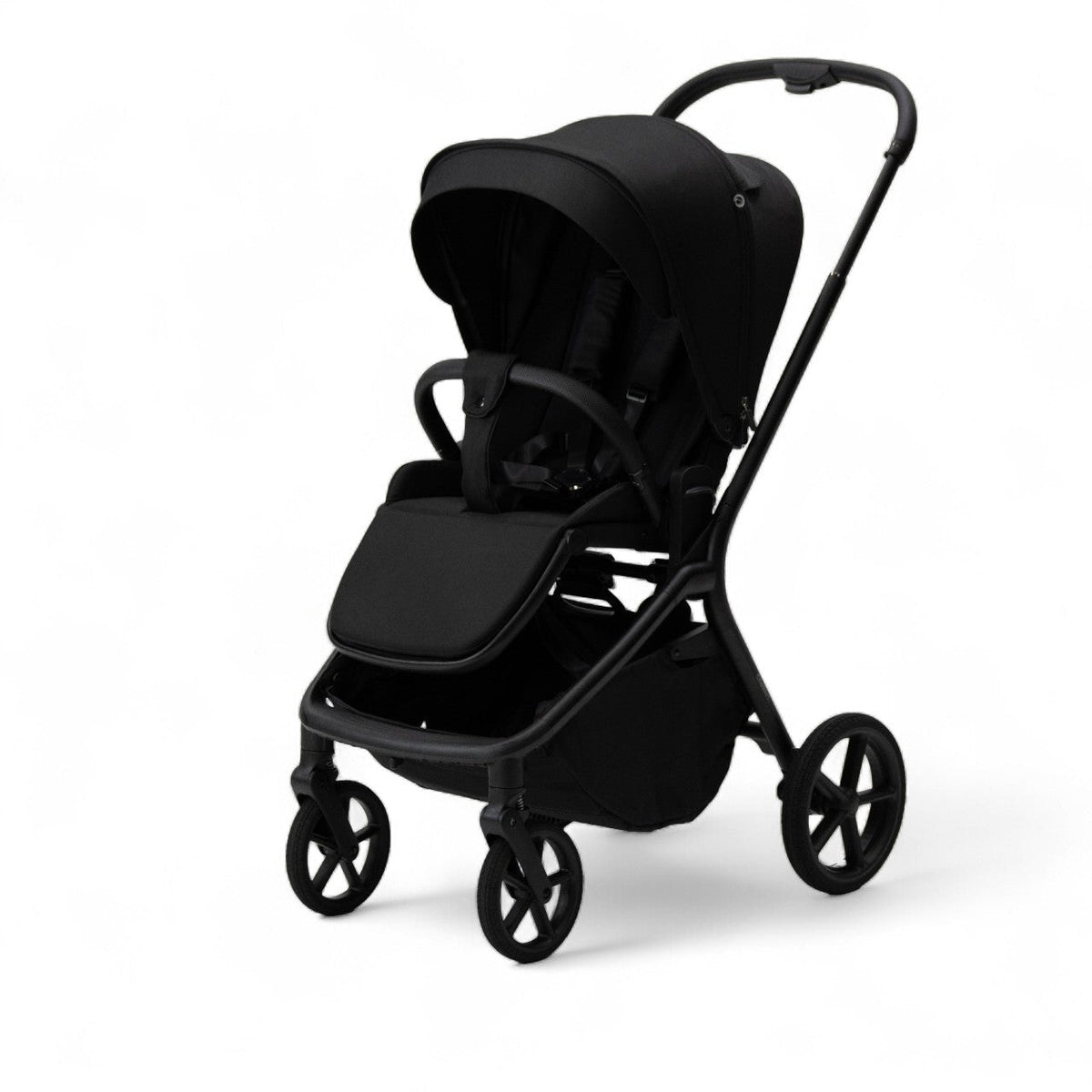 Baby in lunar strollers walking on moon surface during night