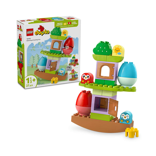LEGO DUPLO Train Balancing and Stacking Tree set for toddlers with colorful owl figures, building blocks, and interactive eggs