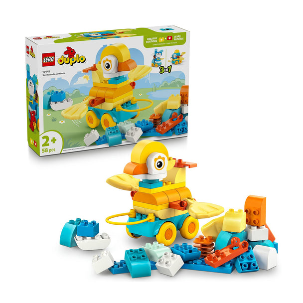 LEGO Duplo 3 in 1 Animals on Wheels building toy with duck figure and colorful blocks for toddlers aged 2+