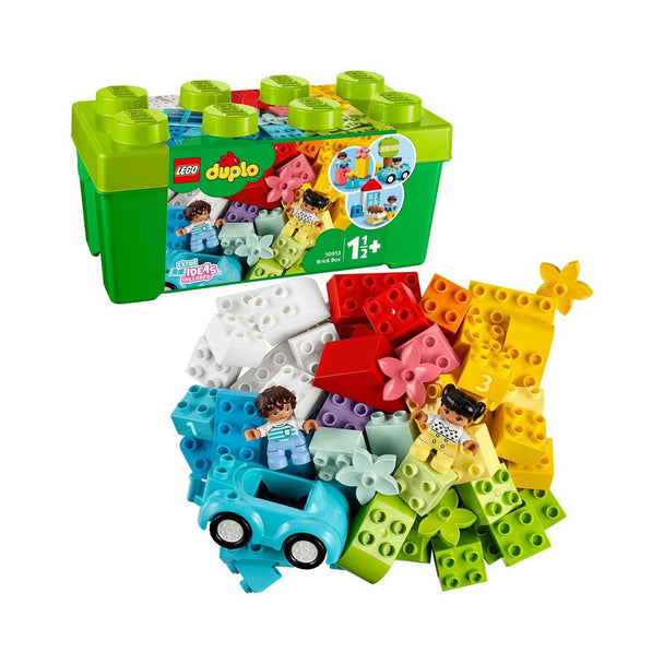 LEGO Duplo medium box with colorful building bricks, figures, and a blue toy car for toddlers aged 1½+ years