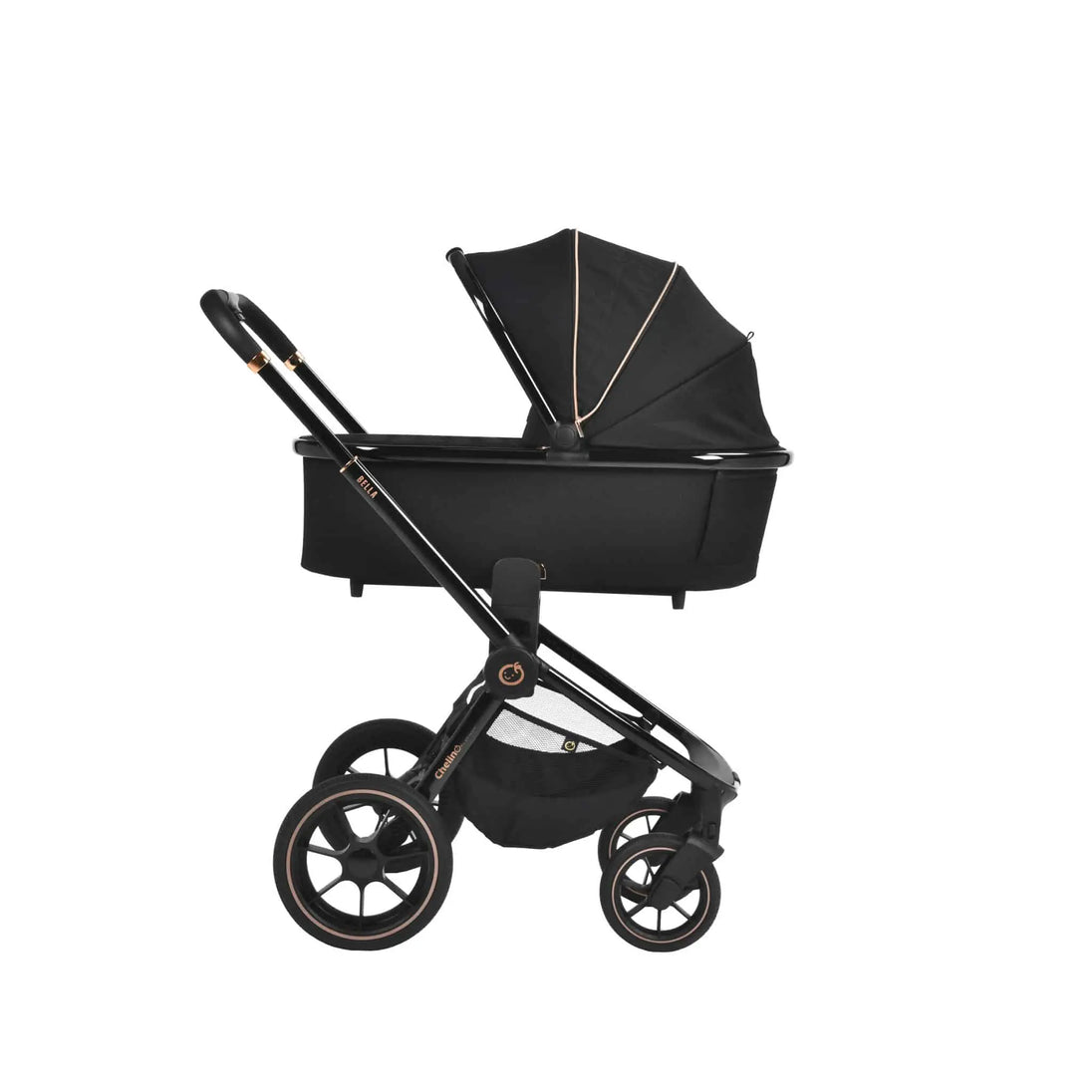 Bella Shiny Black & Gold Stroller - ChelinoBaby Online