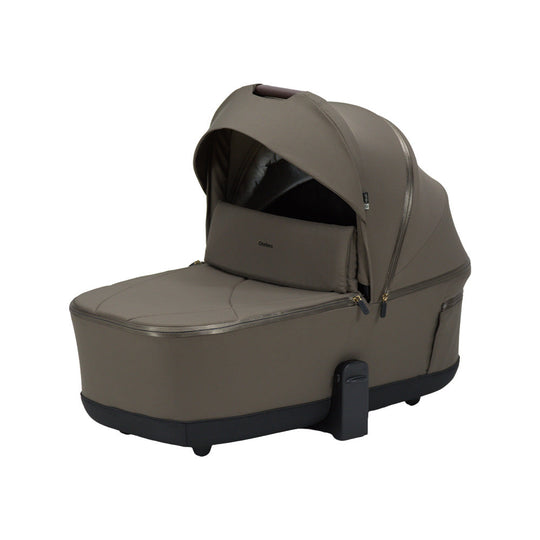 Lunar Signature Luxe carry cot in coffee color with plush interiors and modern safety features