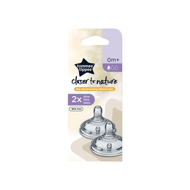 Tommee Tippee Closer to Nature 2-pack slow flow silicone teats for babies 0 months+, anti-colic valve, BPA free