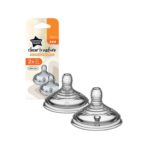 Tommee Tippee Closer to Nature 2 medium flow silicone teats for babies 6 months plus with anti-colic valve, BPA free, compatible with Closer to Nature bottles.