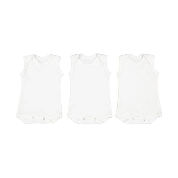 BR BABYVEST SLEEVELESS 3 pack white cotton baby vests with snap button closures and envelope necklines