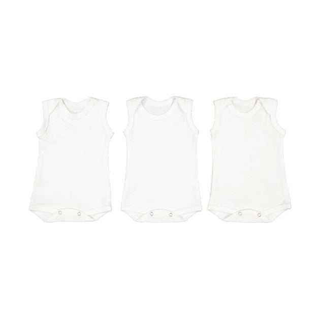 BR BABYVEST SLEEVELESS 3 pack white cotton baby vests with snap button closures and envelope necklines