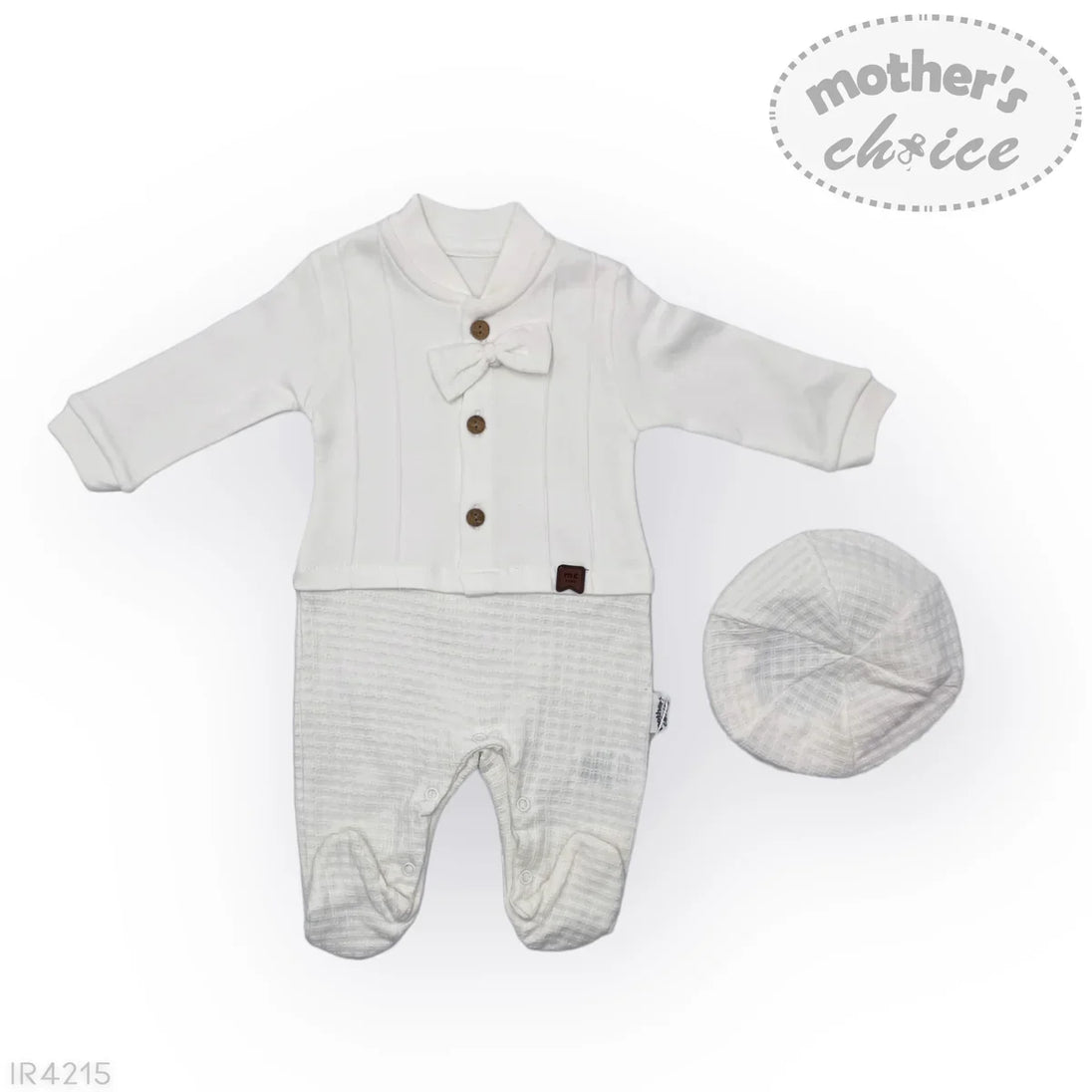 M/C WHITE 2PC GROWERS soft waffle-textured white baby grower set with matching hat for newborn boys