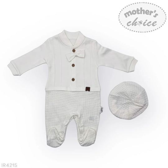 M/C WHITE 2PC GROWERS soft waffle-textured white baby grower set with matching hat for newborn boys