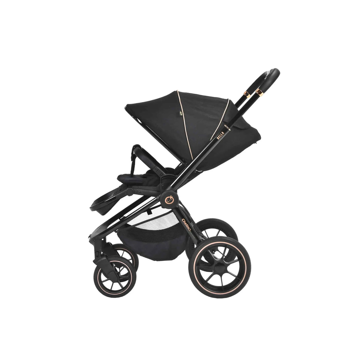 Bella Shiny Black & Gold Stroller - ChelinoBaby Online