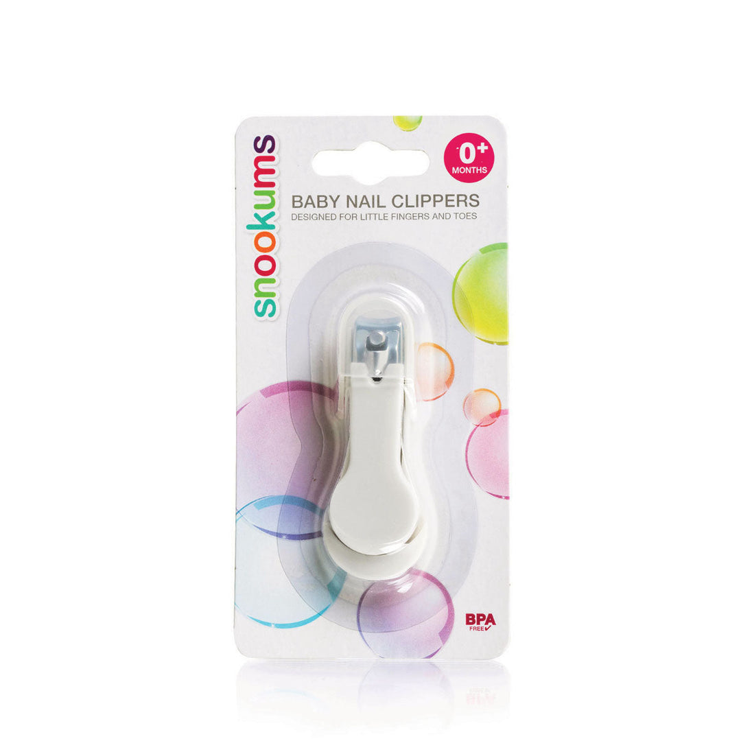 Snookums Nail Clipper blister card with curved blades and safety cap for baby nail trimming