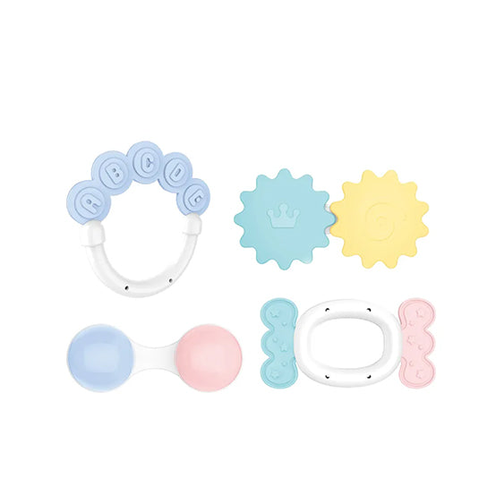 HE0115 Baby Rattle 4PC Pestle Colour set for newborns.